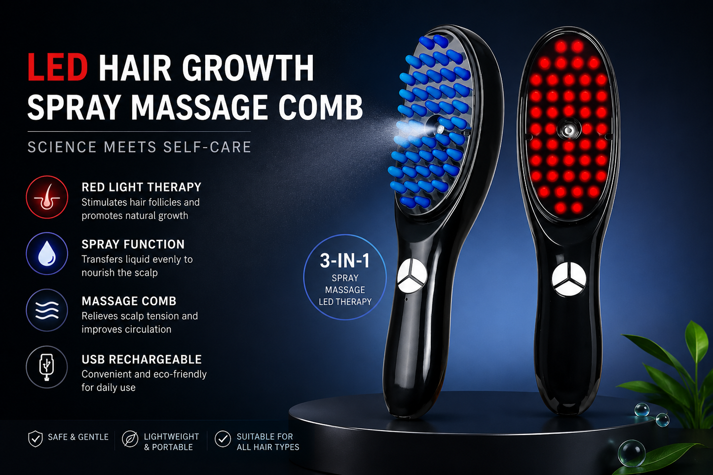 LED hair growth spray massage comb - Saadiq.pk Pakistan