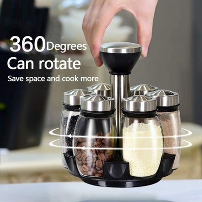 6PCS Rotating Spice Rack Set – 360 Degree Glass Seasoning Jar Organizer - Saadiq.pk