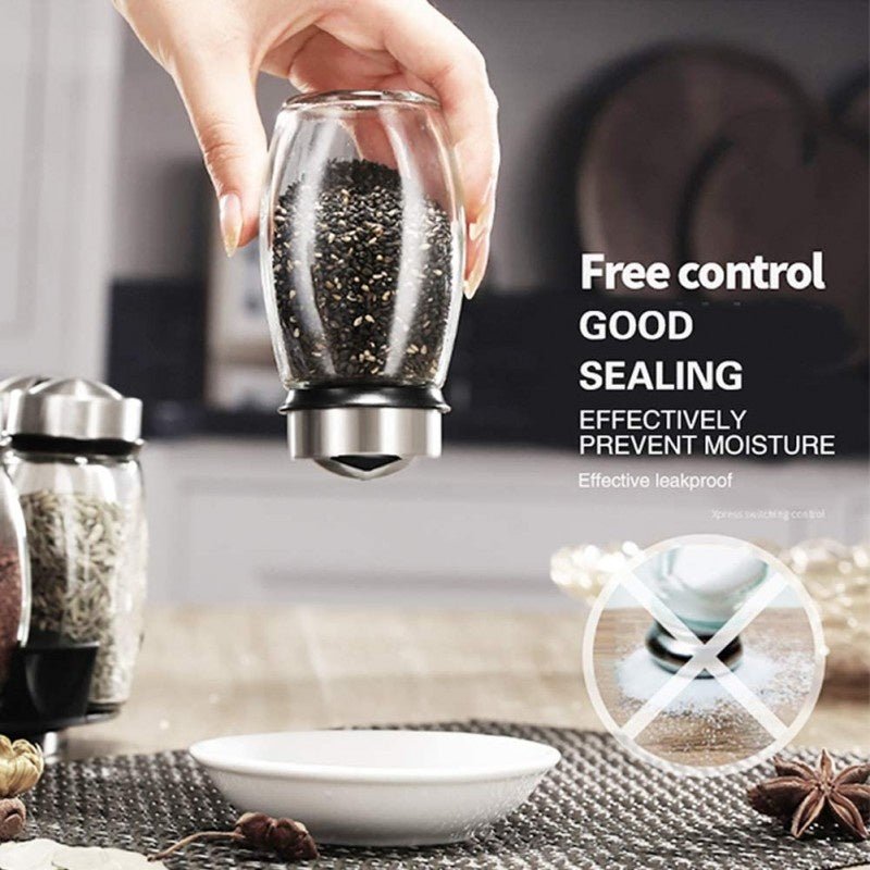 6PCS Rotating Spice Rack Set – 360 Degree Glass Seasoning Jar Organizer - Saadiq.pk