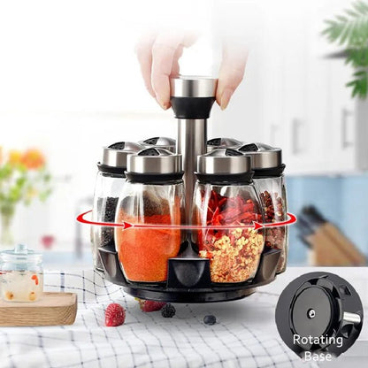 6PCS Rotating Spice Rack Set – 360 Degree Glass Seasoning Jar Organizer - Saadiq.pk