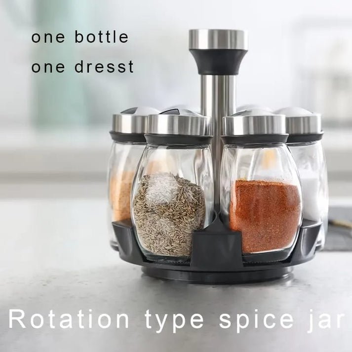 6PCS Rotating Spice Rack Set – 360 Degree Glass Seasoning Jar Organizer - Saadiq.pk