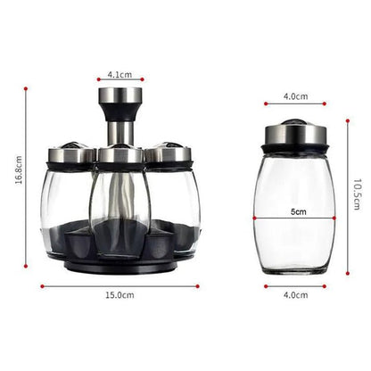 6PCS Rotating Spice Rack Set – 360 Degree Glass Seasoning Jar Organizer - Saadiq.pk