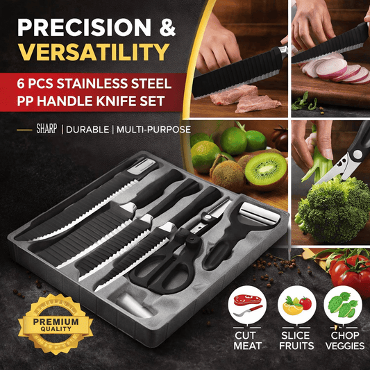 6Pcs Stainless Steel PP Handle Knife Set - Saadiq.pk