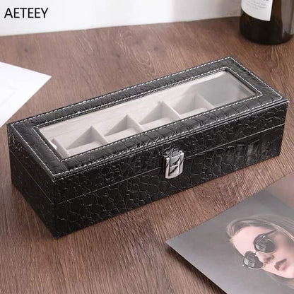 6‑Slot Watch Box | Premium PU Leather Watch Storage Case - Saadiq.pk