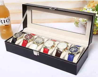 6‑Slot Watch Box | Premium PU Leather Watch Storage Case - Saadiq.pk