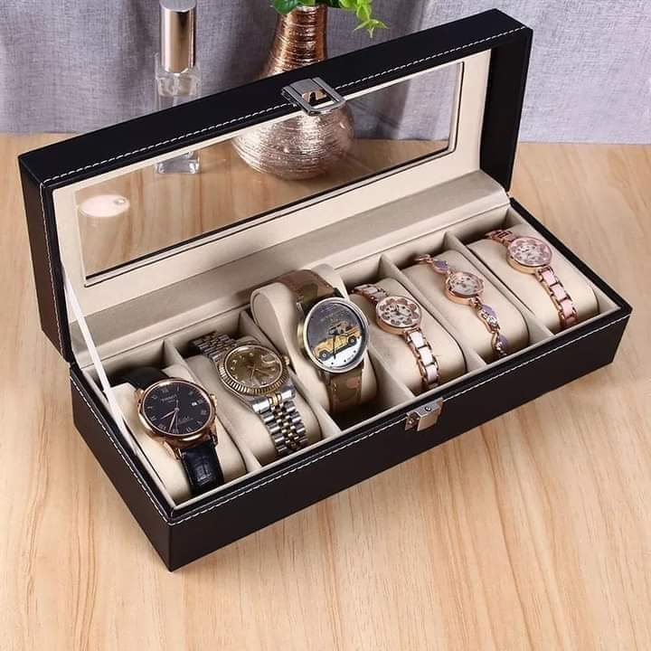 6‑Slot Watch Box | Premium PU Leather Watch Storage Case - Saadiq.pk