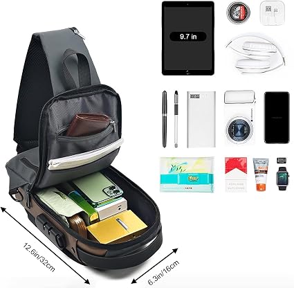 Anti-Theft Crossbody Sling Bag for Men & Women – Waterproof USB Charging Chest Backpack Travel Shoulder Bag