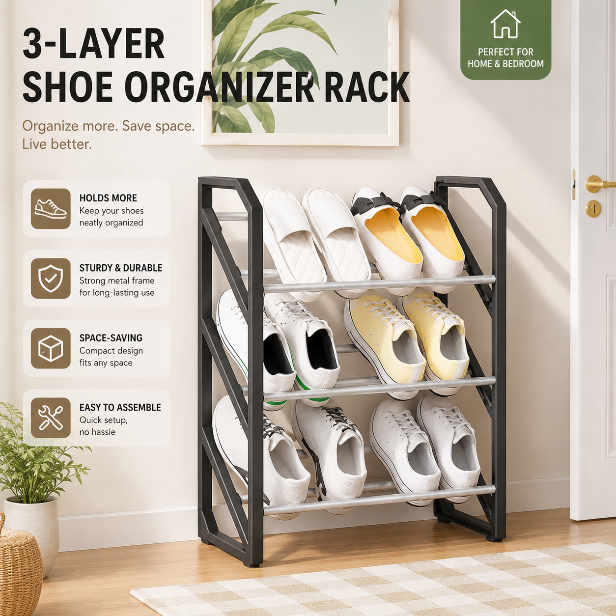 3-layer Shoe Organizer Rack for Home & Bedroom