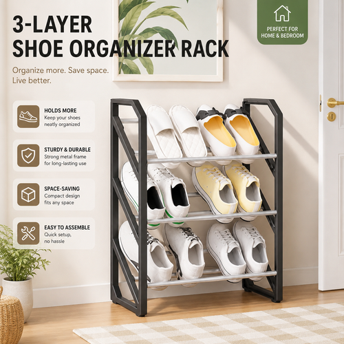 3-layer Shoe Organizer Rack for Home & Bedroom