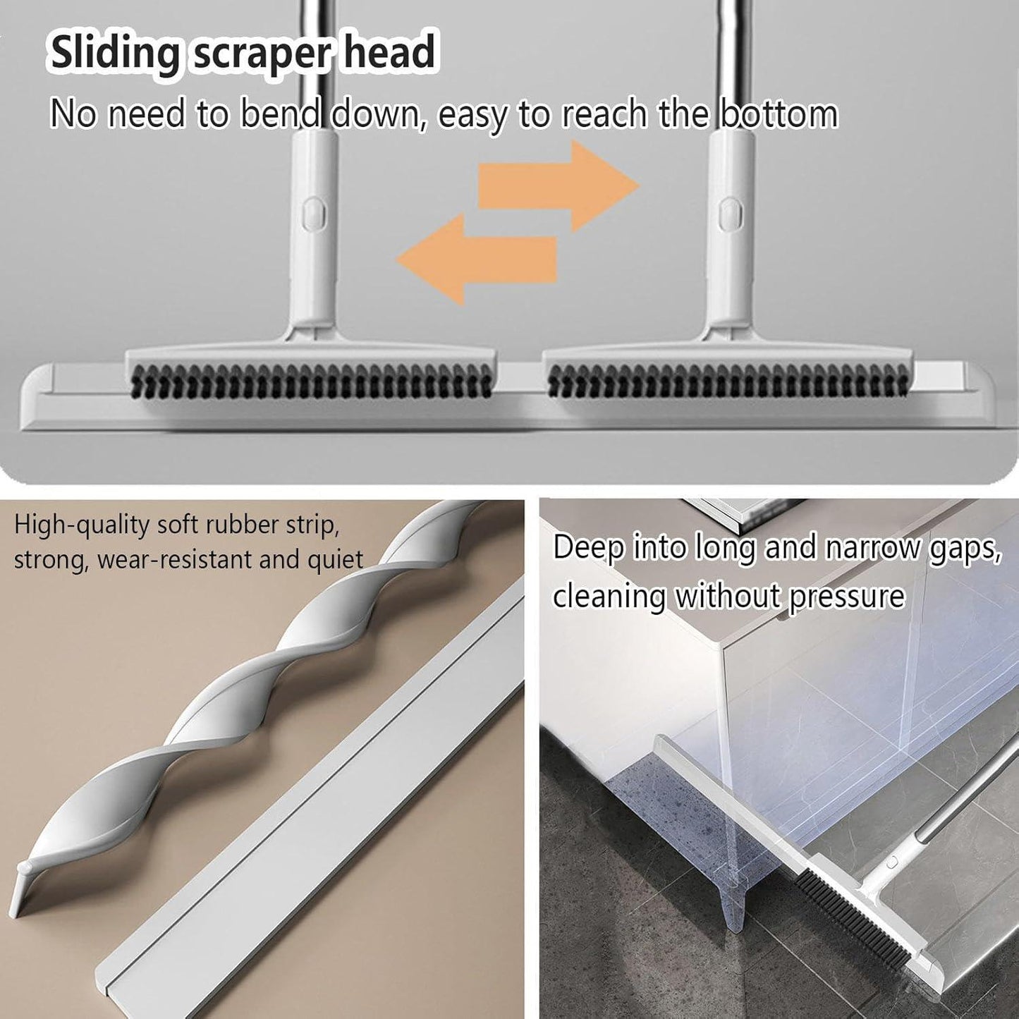 2-in-1 Floor Cleaner Brush Scraper with Wiper