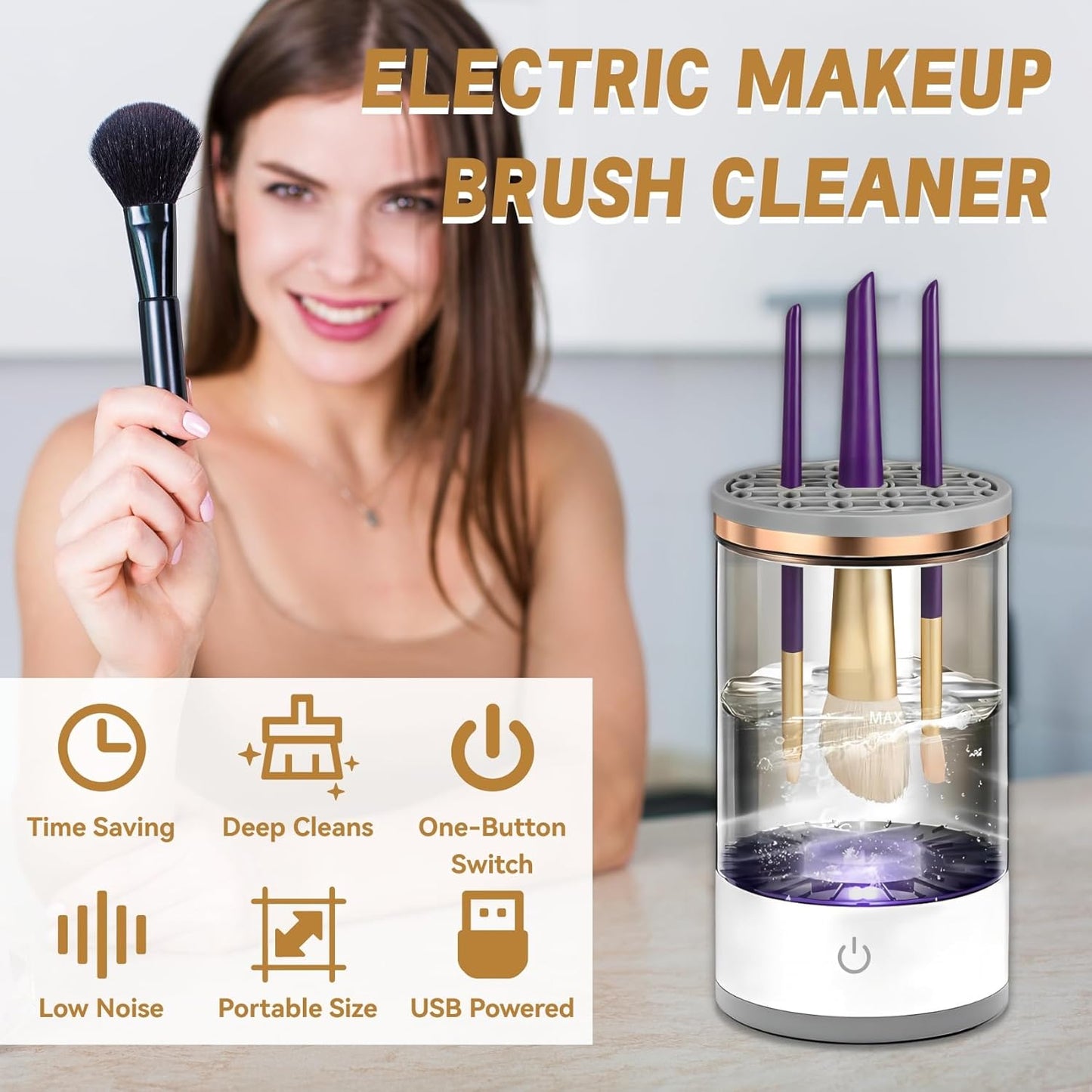 Electric Makeup Brush Cleaner Machine USB Automatic Cosmetic Brush Washer & Dryer