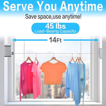 Retractable Clothesline 4.2M Wall Mounted Stainless Steel Laundry Drying Line | Space Saving Indoor & Outdoor Clothes Drying Rope