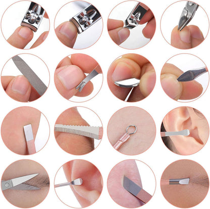 16-Piece Manicure & Pedicure Nail Kit | Professional Grooming Set with Leather Case | Nail Clippers, Cuticle Tools & More