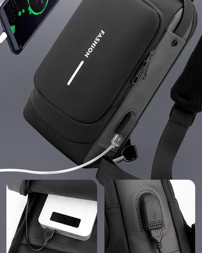 Anti-Theft Crossbody Sling Bag for Men & Women – Waterproof USB Charging Chest Backpack Travel Shoulder Bag