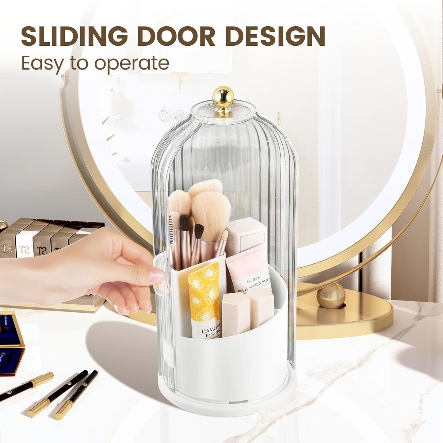 360° Rotating Dustproof Makeup Brush Organizer | Luxury Crystal Spinning Brush Holder