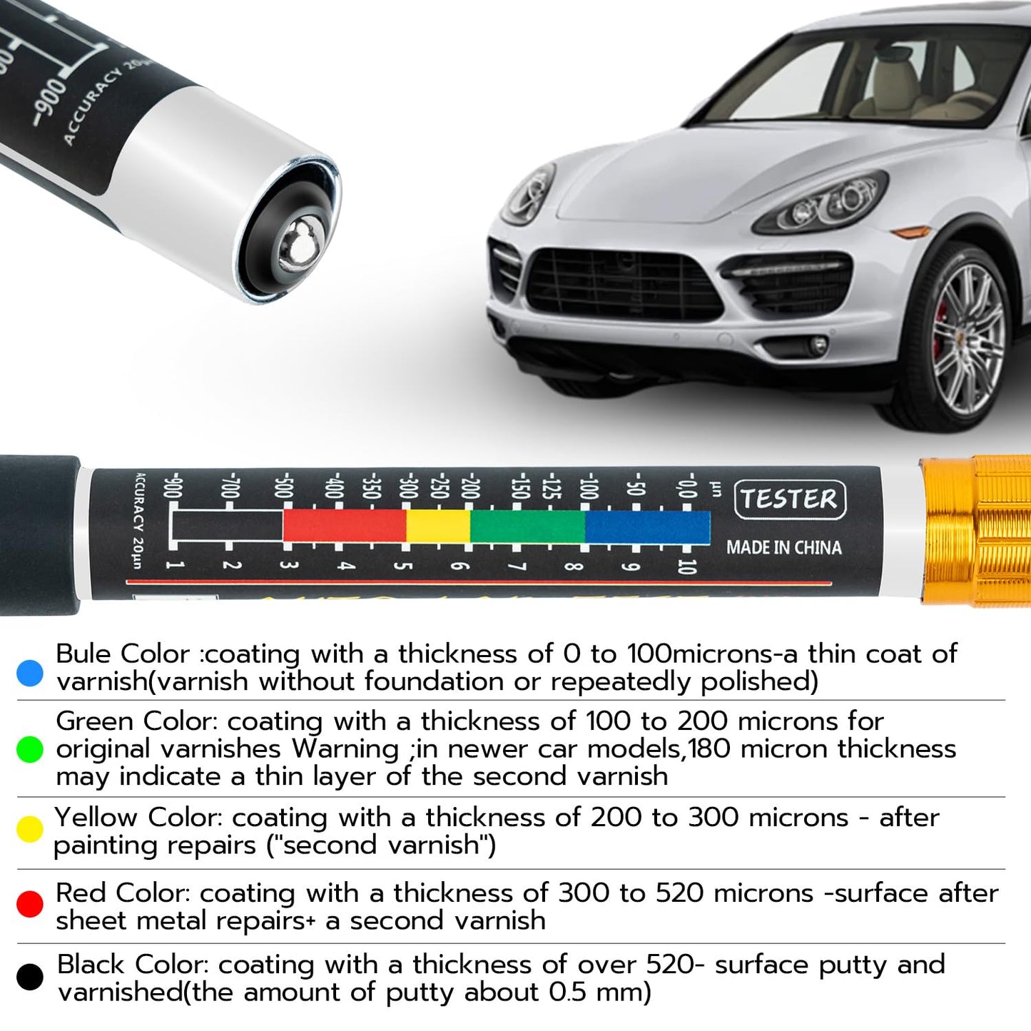 Car Paint Tester Pen Automotive Coating Thickness Gauge | Magnetic Paint Meter for Used Car Inspection