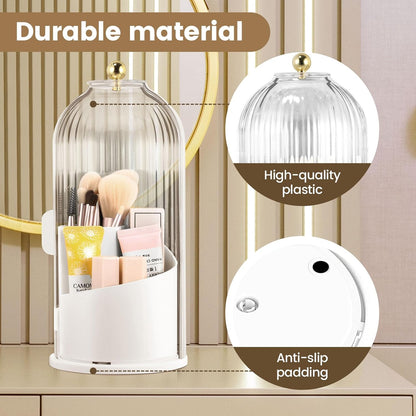 360° Rotating Dustproof Makeup Brush Organizer | Luxury Crystal Spinning Brush Holder