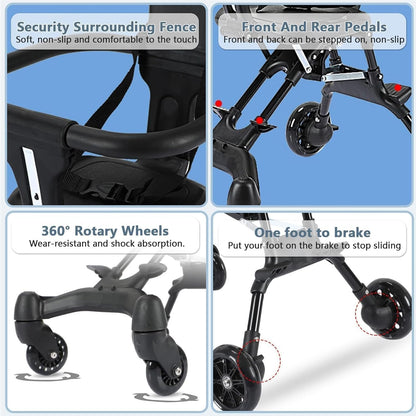 Foldable Baby Stroller – Reversible Seat, 360° Rotating Wheels & Sun Canopy