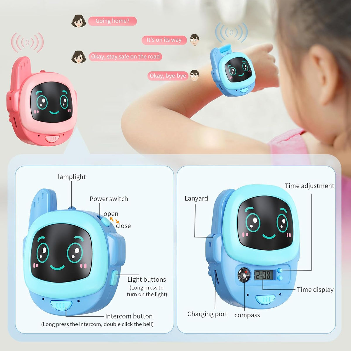2-in-1 Kids Walkie Talkie Watch with Intercom, Flashlight & Compass