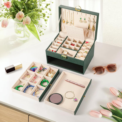 3 Layer PU Leather Jewelry Storage Organizer Box with Lock
