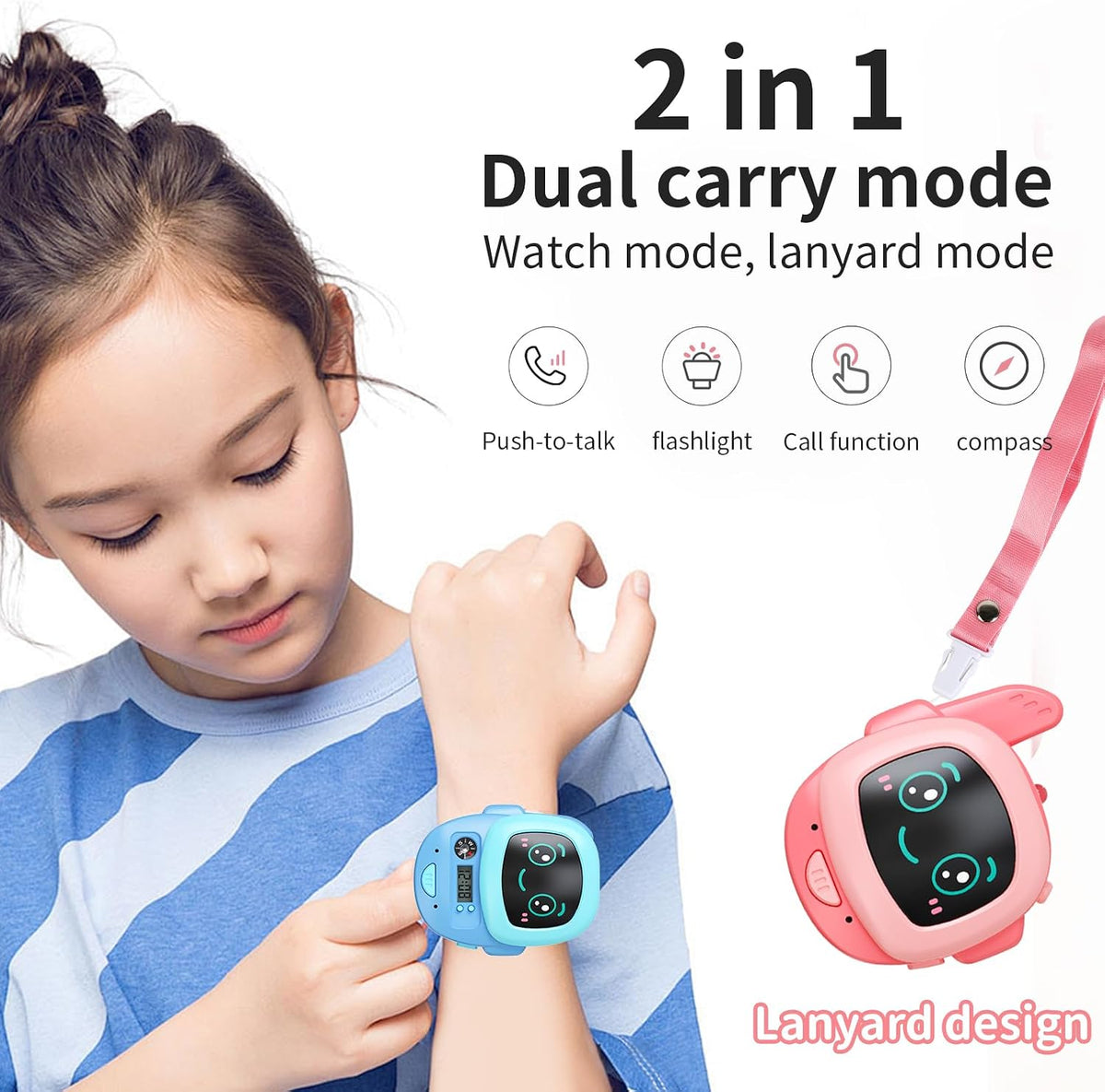 2-in-1 Kids Walkie Talkie Watch with Intercom, Flashlight & Compass