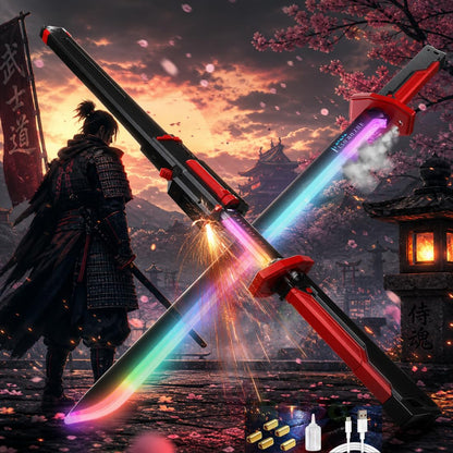 RGB LED Light Up Katana Sword with Mist Spray & Spark Effect