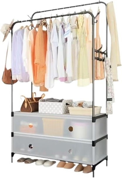 Double Rod Clothes Rack with Storage Shelves & Shoe Organizer – Heavy Duty Garment Rack for Bedroom & Home