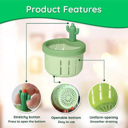 Cactus Sink Drain Basket | Kitchen Sink Strainer with Hands-free Waste Removal | Anti-Clog Food Catcher for Drain Cleaning