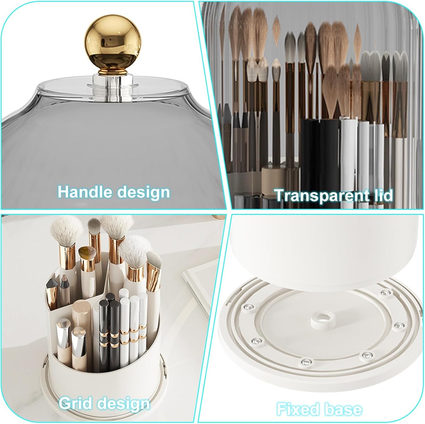 360° Rotating Dustproof Makeup Brush Organizer | Luxury Crystal Spinning Brush Holder