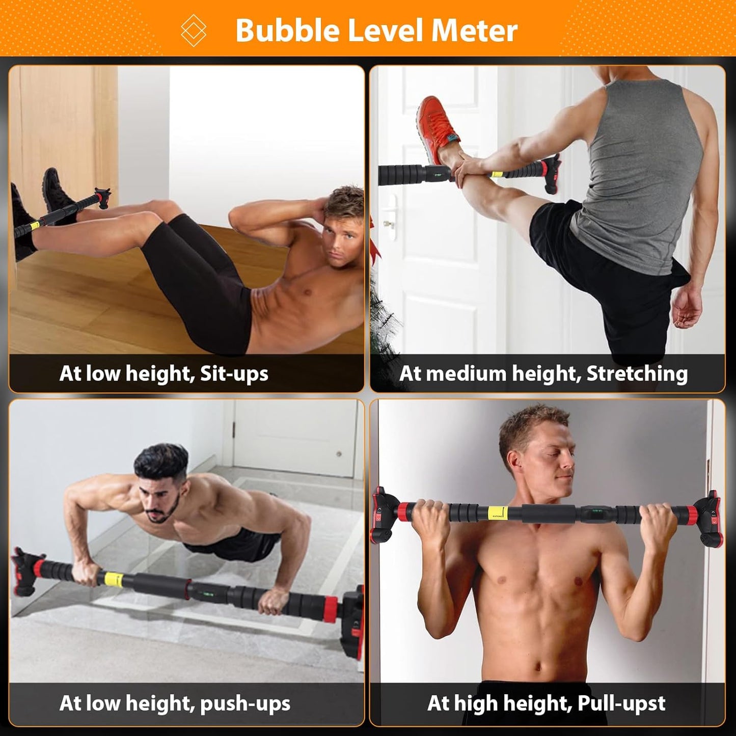 Premium Adjustable Doorway Pull Up Bar with Double Lock | No Drill Home Gym Exercise Bar (27–42 Inch)