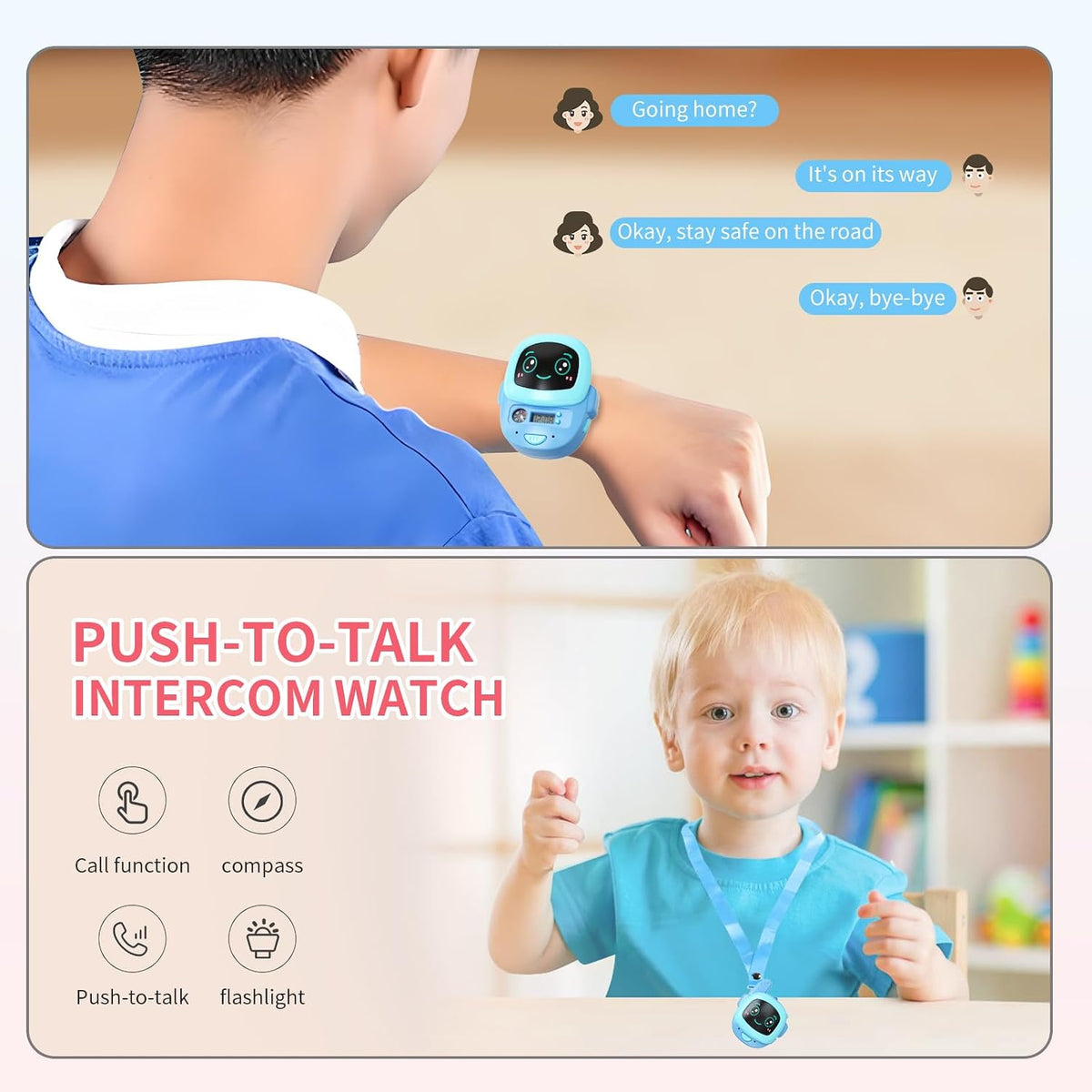 2-in-1 Kids Walkie Talkie Watch with Intercom, Flashlight & Compass