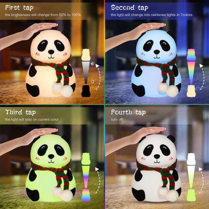 Cute Silicone LED Night Light – USB Rechargeable Touch Control Panda & Bunny Lamp