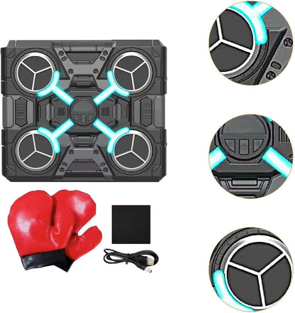Black and gray drone with red boxing glove and black box on a white background
