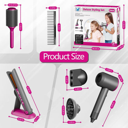 Kids Salon Deluxe Styling Set – Beauty Hair Stylist Toy Kit with Hair Dryer, Straightener & Accessories