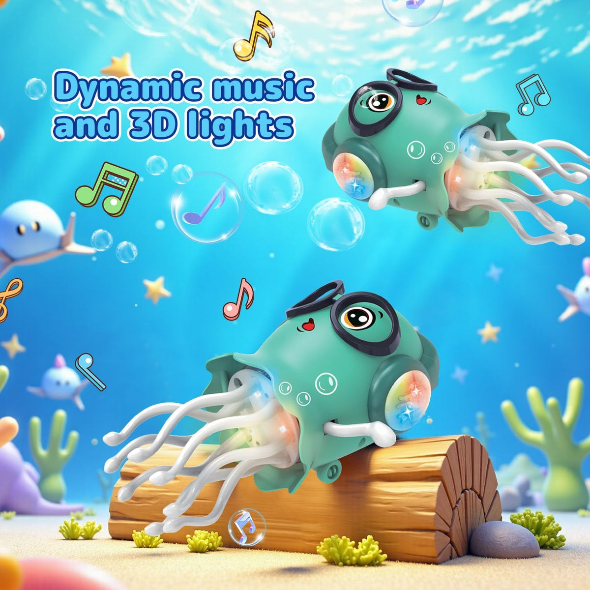 Dancing Jellyfish Toy – Musical Bump & Go LED Light-Up Crawling Toy