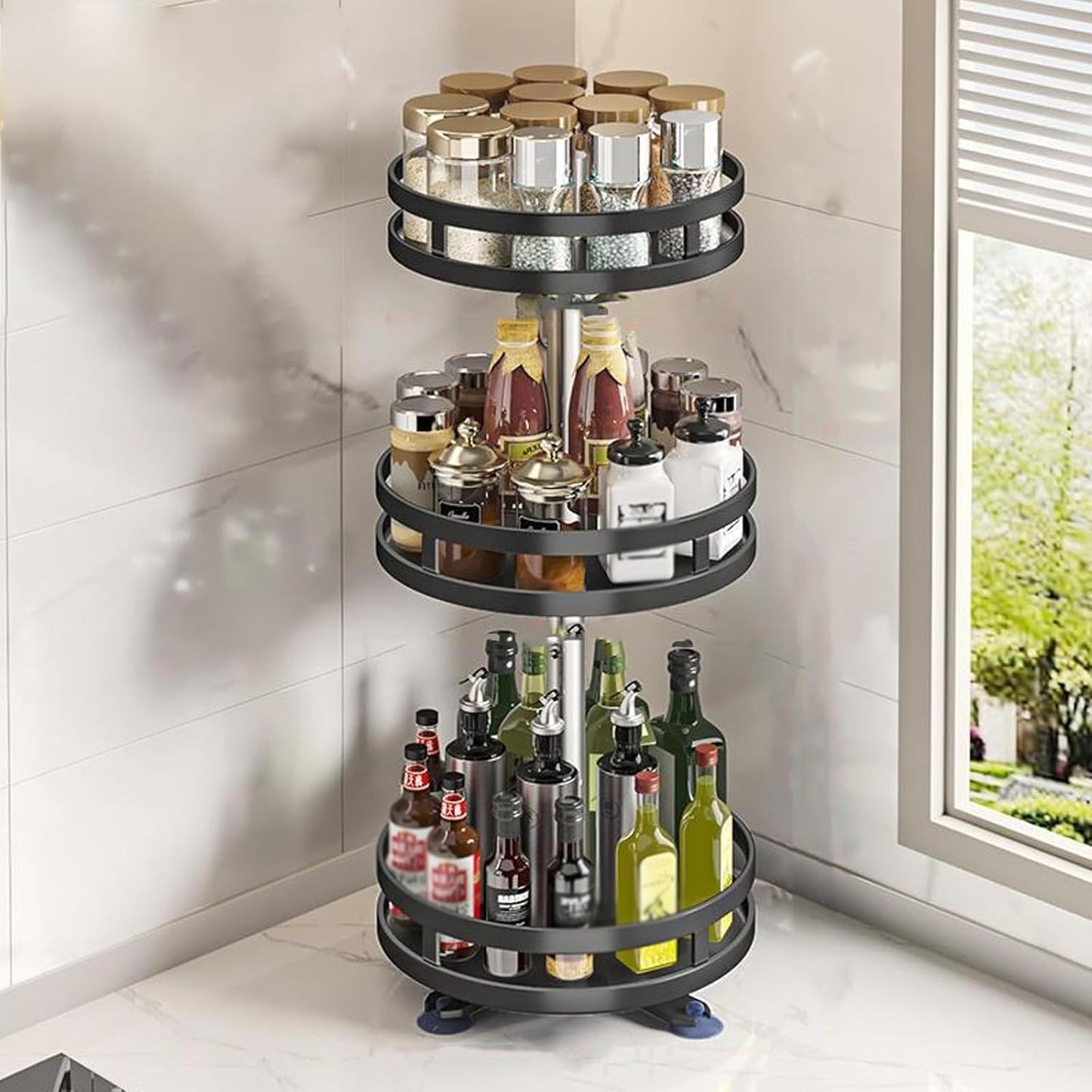 360` Rotating Iron Storage Rack Multifunction Kitchen Storage Organizer