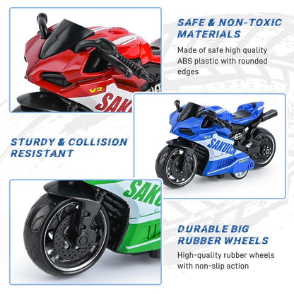 Mini Die-Cast Motorcycle Toy with Pull Back Action & Rubber Wheels