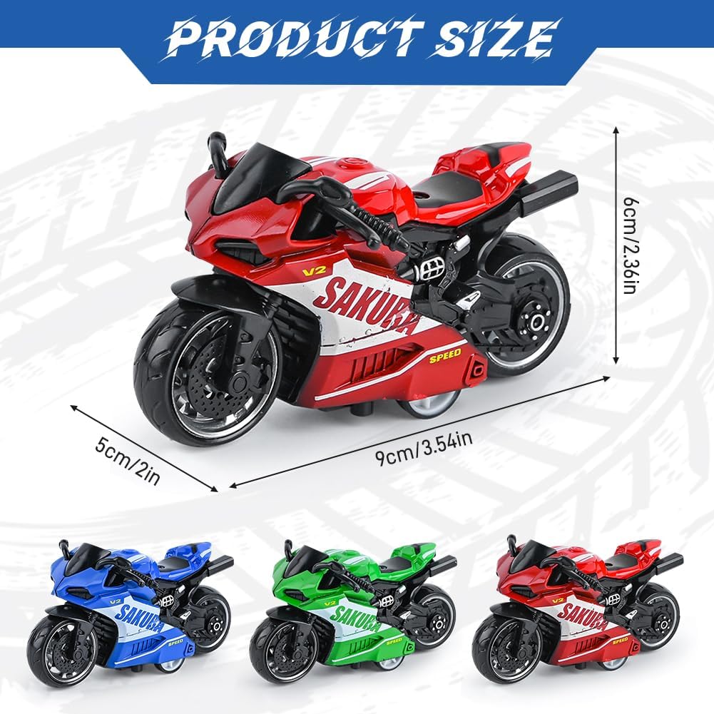 Mini Die-Cast Motorcycle Toy with Pull Back Action & Rubber Wheels