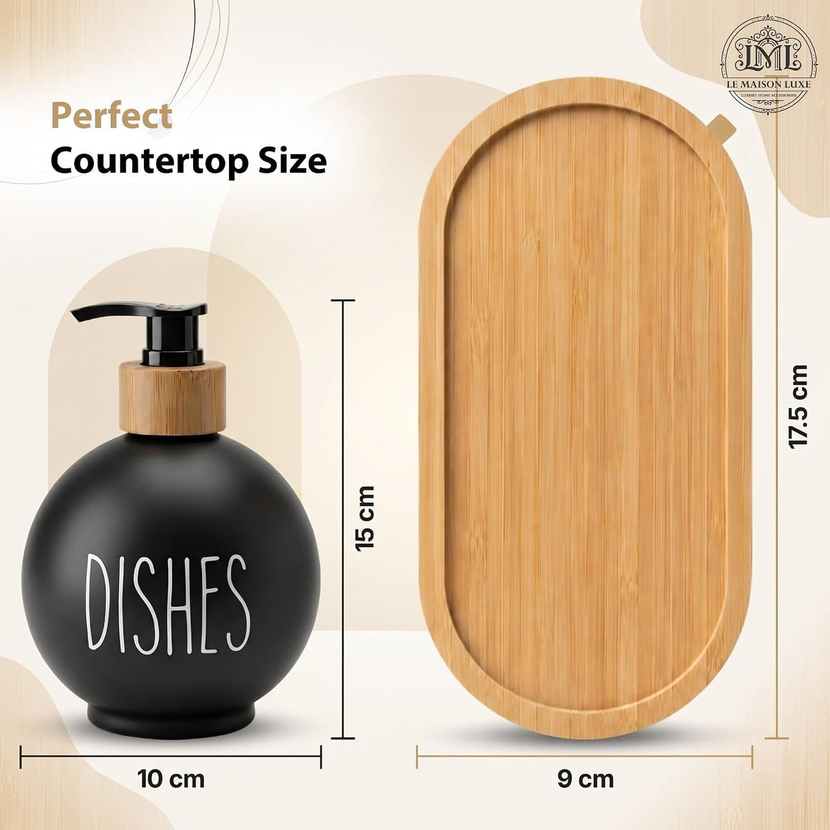 Round Soap Dispenser Set with Bamboo Pump – Refillable Hand & Dish Soap Bottles for Kitchen & Bathroom