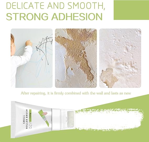 Small Roller Spackle Wall Repair Brush, 2-in-1 Small Rolling Brush Wall Paint Repair Tool, Quick Drying and Waterproof Wall Roller Paint Repair Paste for Living Room, Bedroom, Bathroom