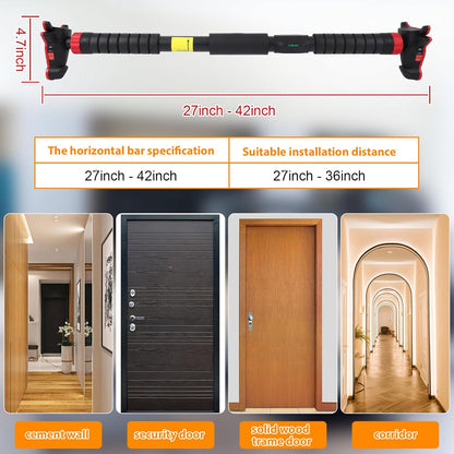 Premium Adjustable Doorway Pull Up Bar with Double Lock | No Drill Home Gym Exercise Bar (27–42 Inch)