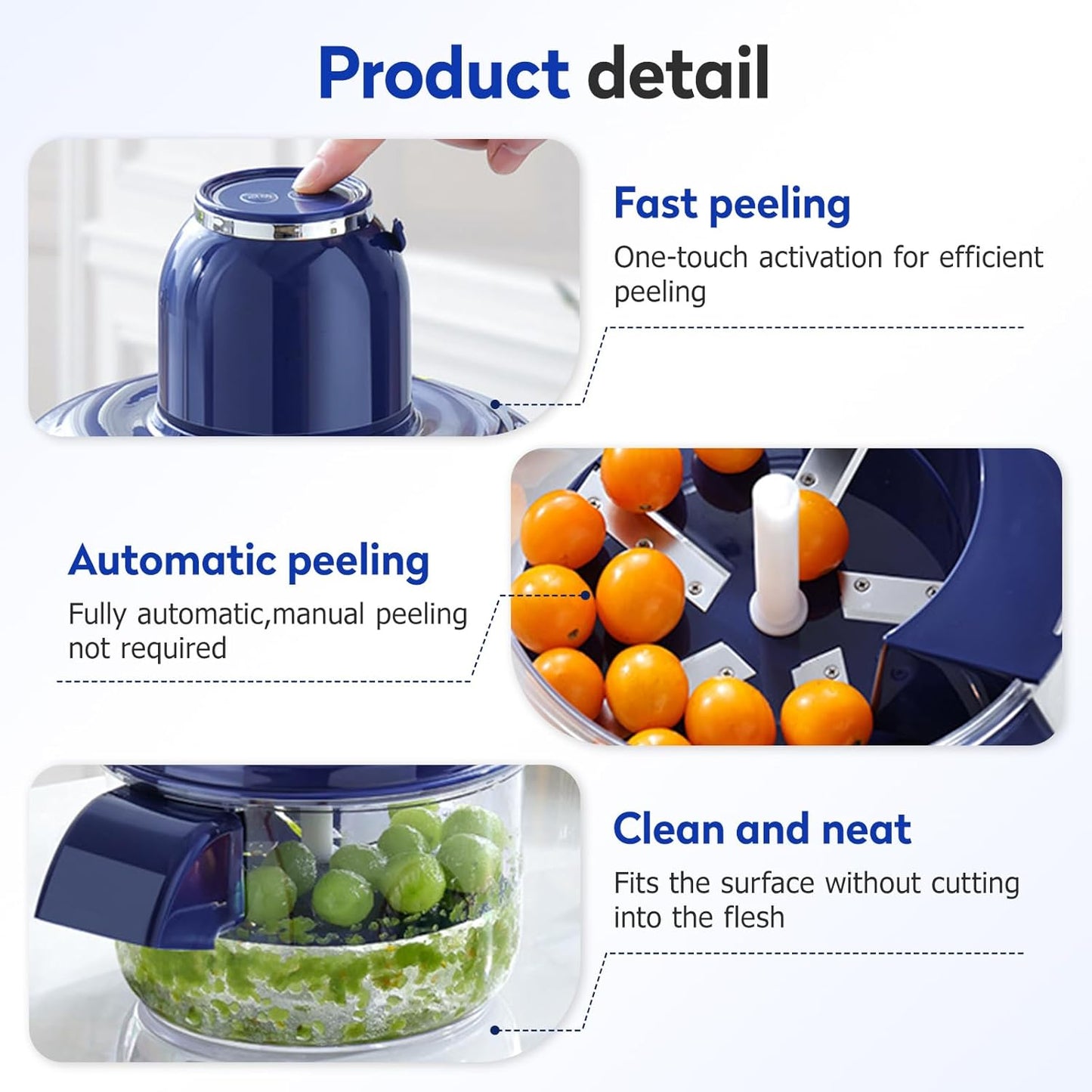 Automatic Electric Fruit Peeler Machine One-Touch Grape, Plum, Tomato & Garlic Peeling Device with Storage Bowl