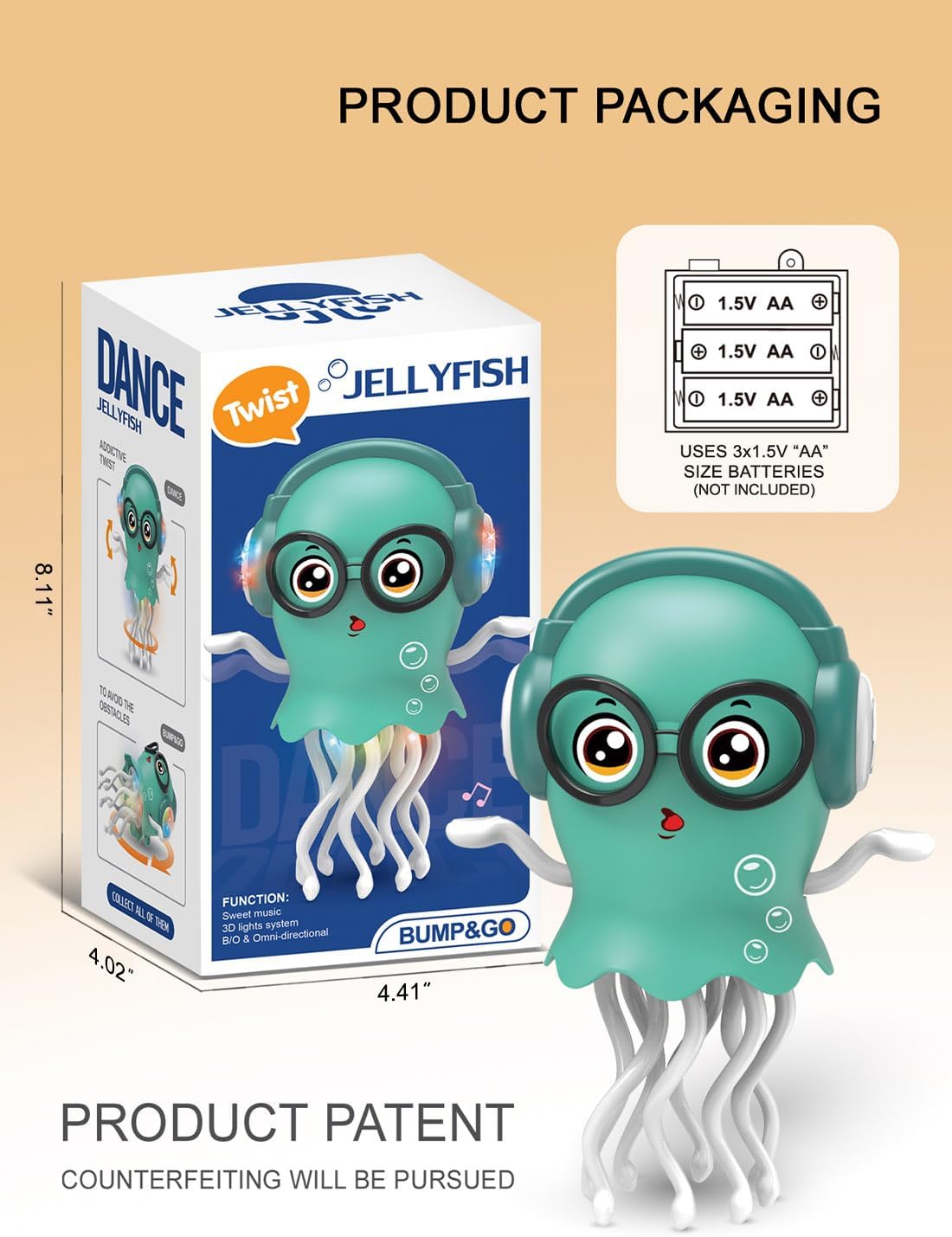 Dancing Jellyfish Toy – Musical Bump & Go LED Light-Up Crawling Toy