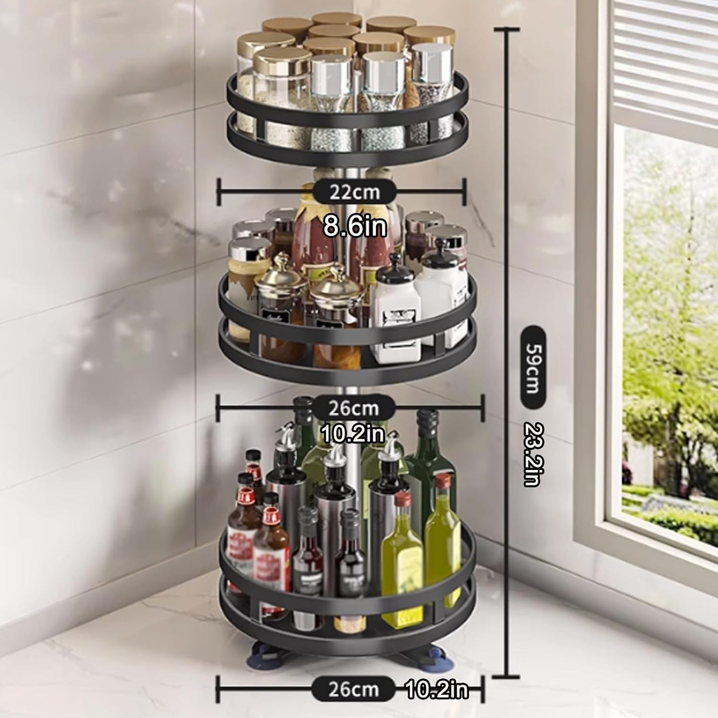 360` Rotating Iron Storage Rack Multifunction Kitchen Storage Organizer