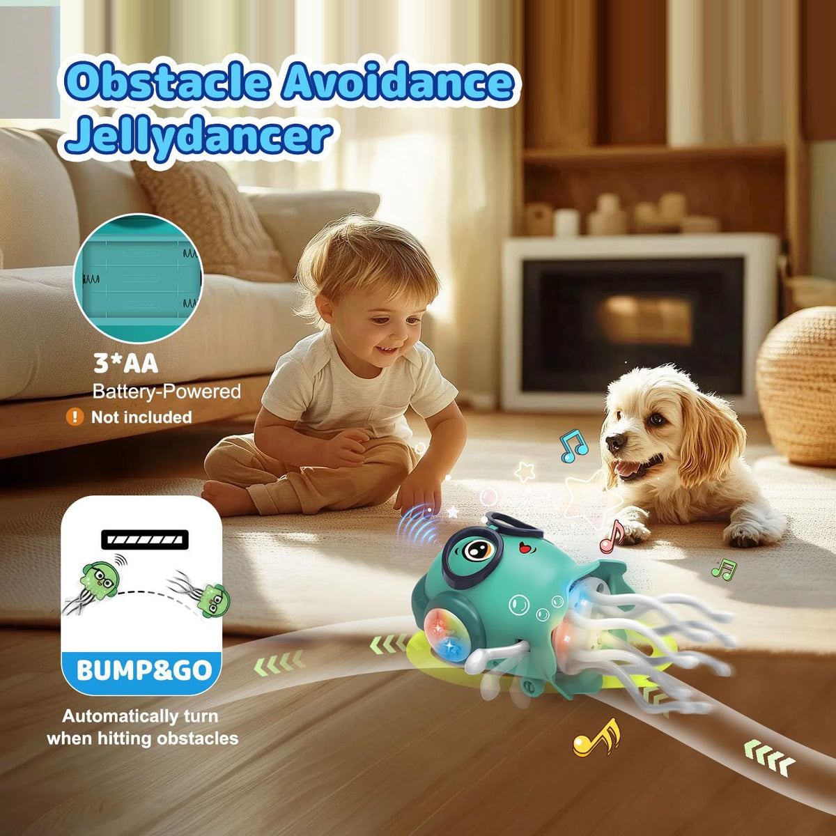Dancing Jellyfish Toy – Musical Bump & Go LED Light-Up Crawling Toy
