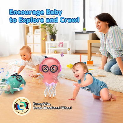 Dancing Jellyfish Toy – Musical Bump & Go LED Light-Up Crawling Toy