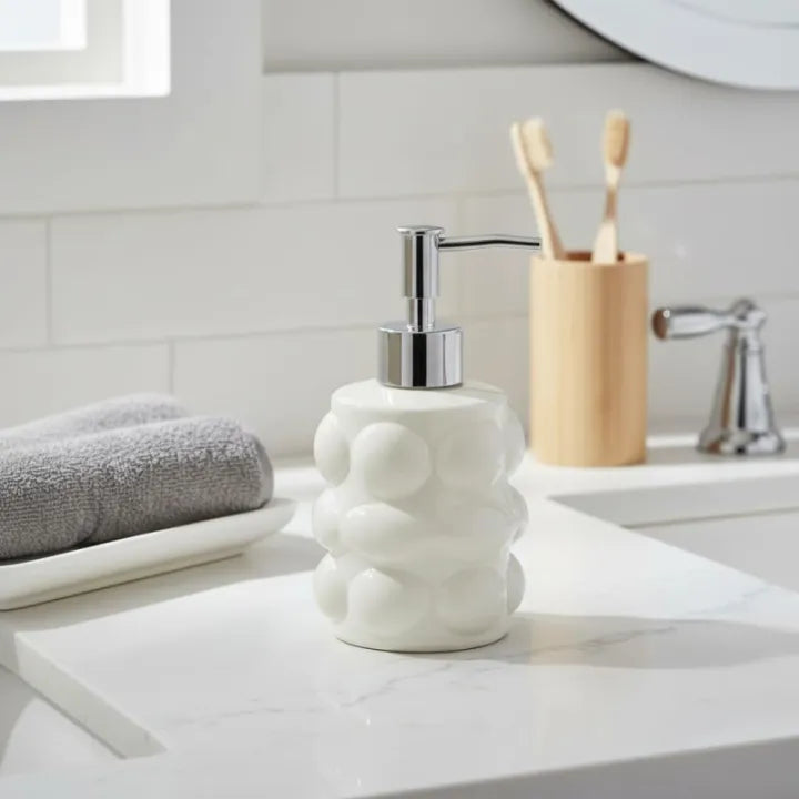 Bubble Texture Glass Soap Dispenser with Plastic Pump