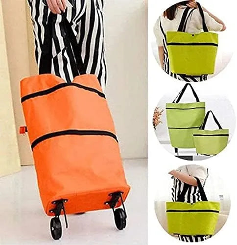 Foldable Rolling Shopping Bag with Wheels – Reusable Large Capacity Grocery Tote