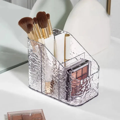 Clear Acrylic Makeup Organizer with 3 Compartments – Cosmetic Storage Holder for Lipsticks, Brushes & Skincare