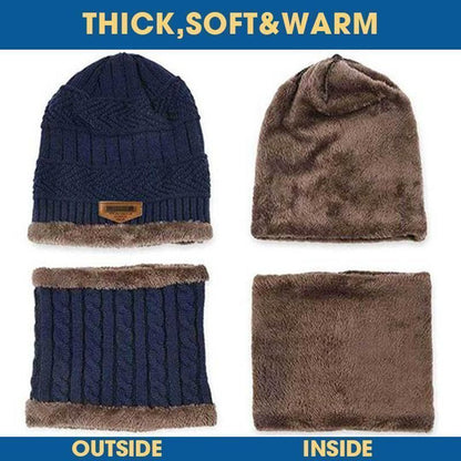 Winter Cap – Winter Knitted Beanie Hat & Neck Warmer Set – Unisex Thermal Fleece-Lined Cap for Cold Weather